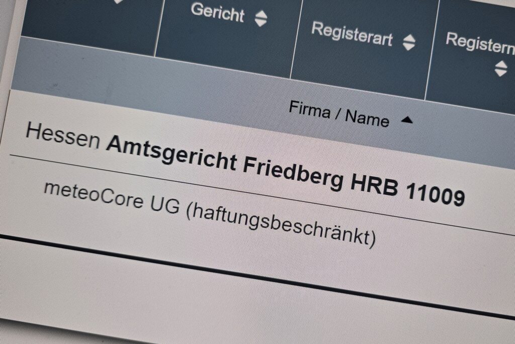 meteoCORE UG (haftungsbeschränkt) im Handelsregister eingetragen